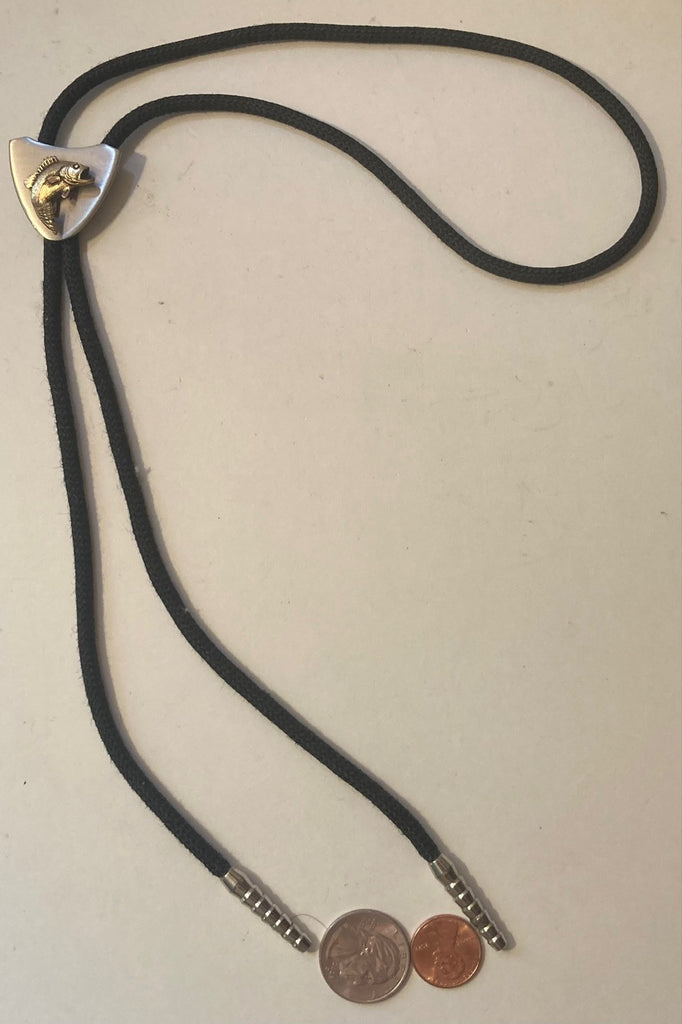 Vintage Metal Bolo Tie, Nice Silver and Brass Fish Design, Bass, Trout