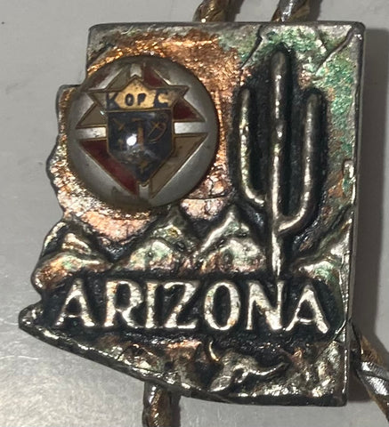 Vintage Metal Bolo Tie, Arizona, Cactus, 1 3/4" x 1 1/2", Quality, Heavy Duty, Made in USA, Country & Western, Cowboy, Western Wear, Horse, Apparel, Accessory, Tie, Nice Quality Fashion