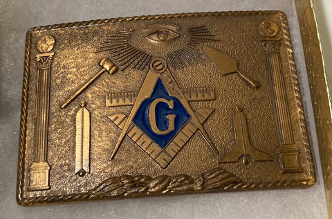 Vintage 1978 Metal Belt Buckle, Bronze, Harry Klitzner, Mason, Masons, Shriners, Nice Western Style Design