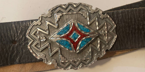 Vintage 2002 Belt Buckle with Nice Leather Heavy Duty Belt, Conchoes, Size 37 to 43, Country and Western, Western Attire, Hand Tooled, Nice Heavy Duty Quality Feel