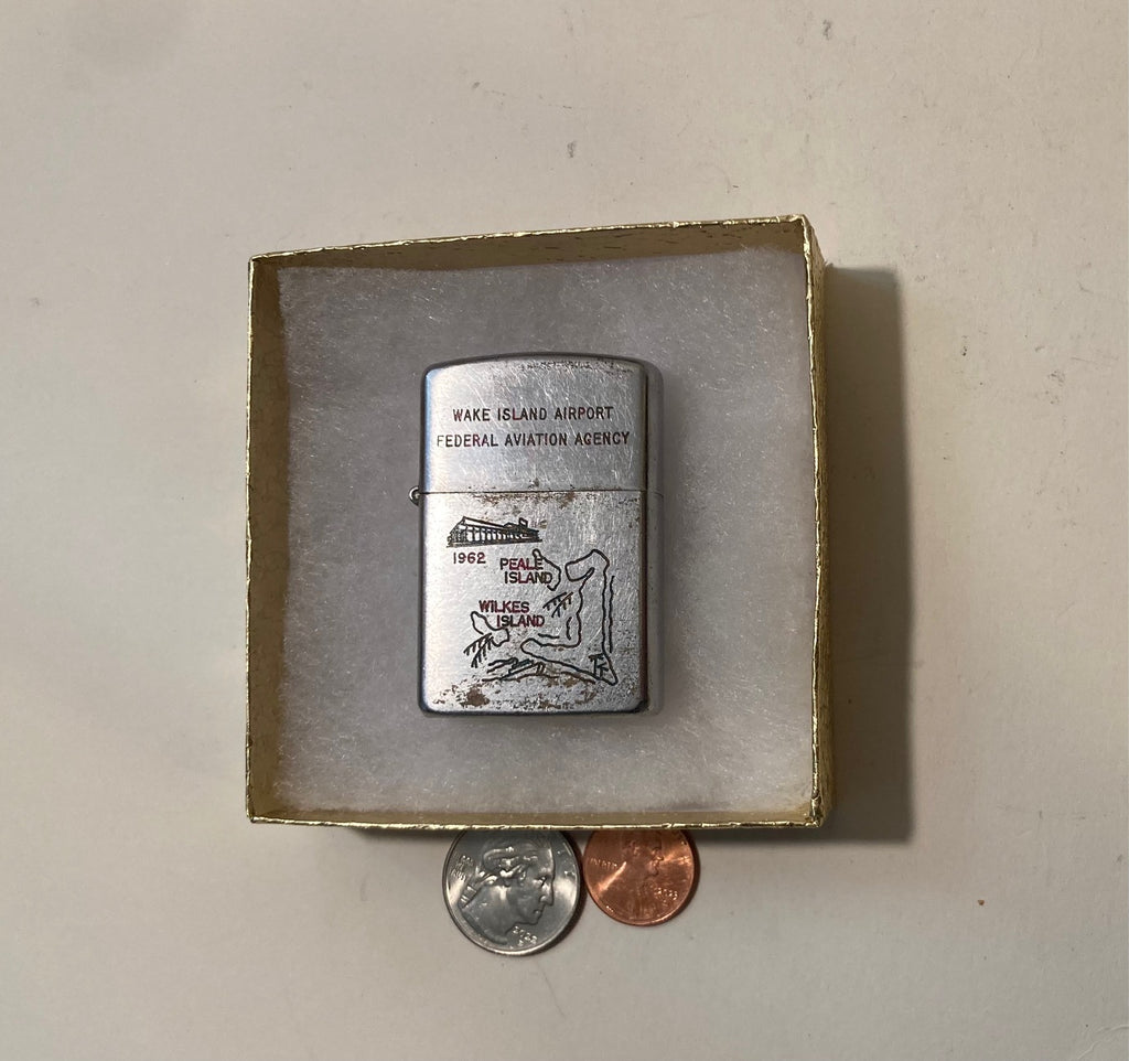 Vintage 1966 Metal Lighter, Wake Island Airport, Federal Aviation Agency, 1962 Peale Island, Wake Island, Metro, Made in Japan, Cigarettes, More