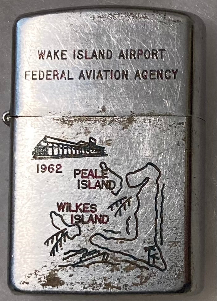 Vintage 1966 Metal Lighter, Wake Island Airport, Federal Aviation Agency, 1962 Peale Island, Wake Island, Metro, Made in Japan, Cigarettes, More