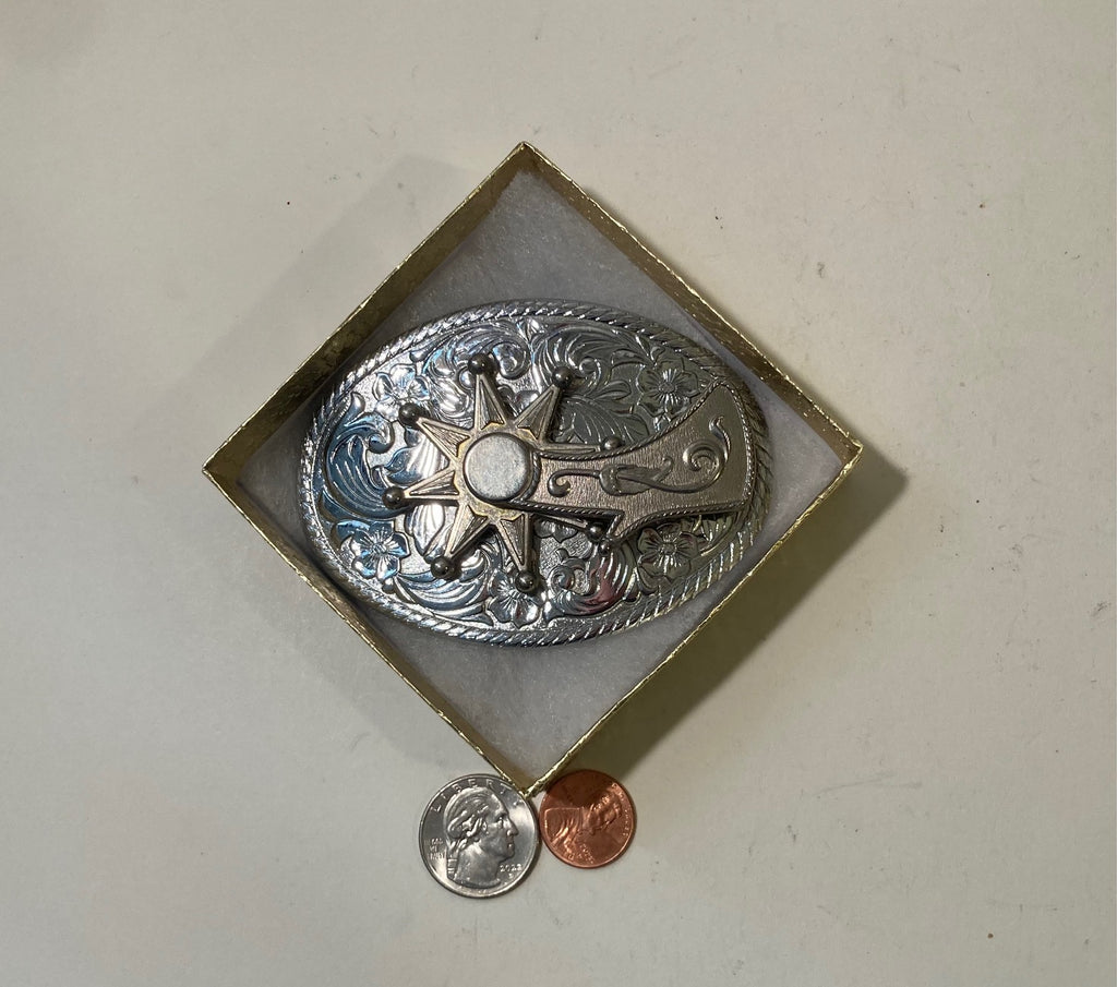 Vintage Metal Belt Buckle, Spinning Cowboy Boot Spur, Boots