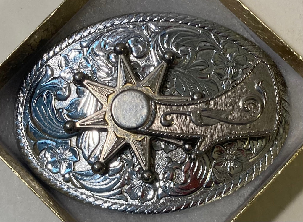 Vintage Metal Belt Buckle, Spinning Cowboy Boot Spur, Boots