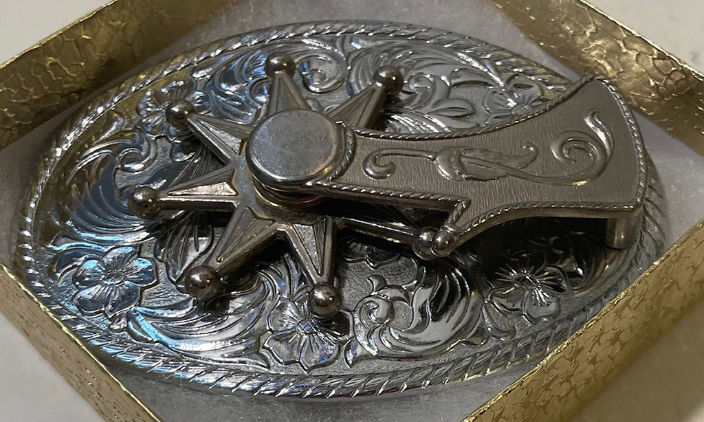 Vintage Metal Belt Buckle, Spinning Cowboy Boot Spur, Boots