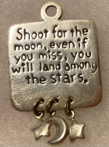 Vintage Sterling Silver Pendant, Charm, Shoot For The Moon, Even If you Miss, You Will Land Among The Stars, Nice Design, 1 1/2" x 1", Quality, Jewelry, 0602, Accessory, 925, Clothing, Necklace, Charm, Bracelet