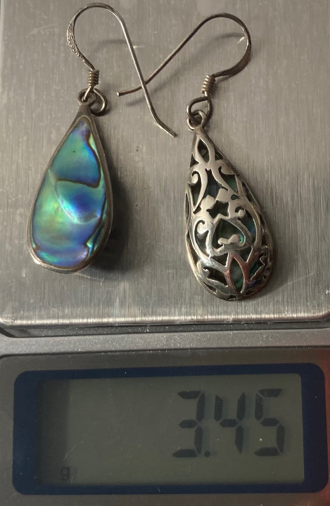 Vintage Sterling Silver Earrings with Nice Abalone Design, Quality, Jewelry, 0579, Accessory, 925, Clothing, Necklace, Charm, Bracelet,