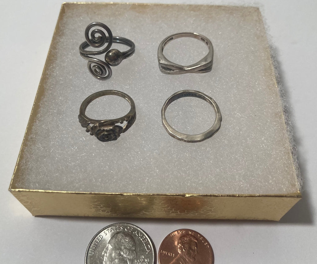 Lot of 4 Vintage Sterling Silver Rings, Nice Styles and Designs, Quality, Jewelry, 0966, Accessory, Stamped 925 Inside, Clothing, Necklace, Charm, Bracelet, Engagement, Wedding