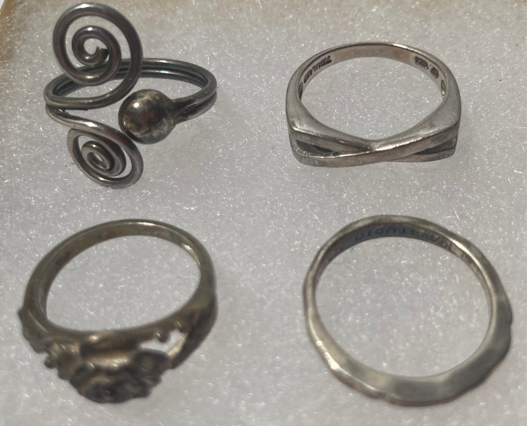 Lot of 4 Vintage Sterling Silver Rings, Nice Styles and Designs, Quality, Jewelry, 0966, Accessory, Stamped 925 Inside, Clothing, Necklace, Charm, Bracelet, Engagement, Wedding