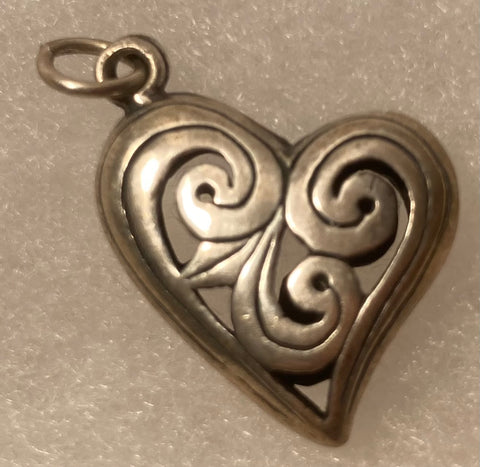 Vintage Sterling Silver Charm, Pendant, Heart, Nice Design, Quality, 1" x 3/4", Jewelry, 0581, Accessory, 925, Clothing, Necklace, Charm, Bracelet