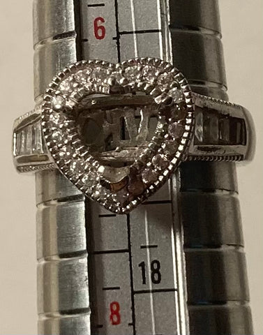 Vintage Sterling Silver Ring with Nice Sparkly Stones, Nice Double Hearts Design, Quality, Size 6 1/2, Jewelry, 0585, Accessory, 925, Clothing, Necklace, Charm, Bracelet,