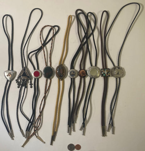 Vintage Lot of  10 Metal Bolo Ties, , Horse, Native, Cowboy Hat, More, Nice Designs