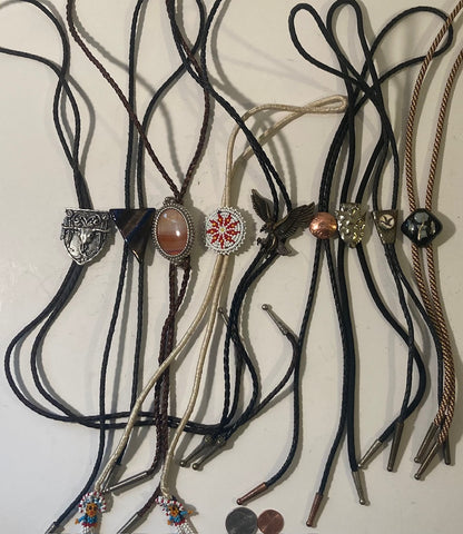 Vintage Lot of  9 Metal Bolo Ties, Longhorn, Eagle, More, Nice Designs