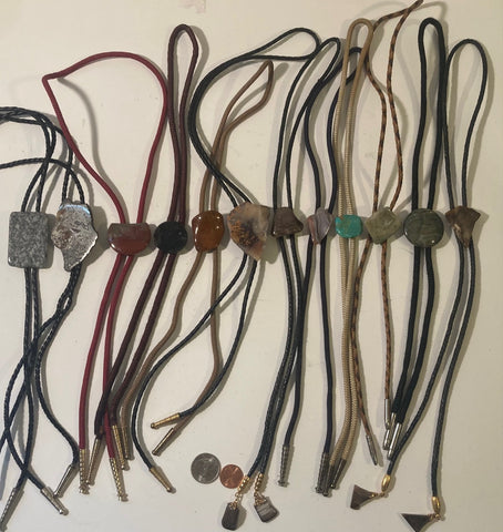 Vintage Lot of 12 Stone Metal Bolo Ties, Very Nice Different Stone Designs, More, Nice Designs, Quality, Heavy Duty