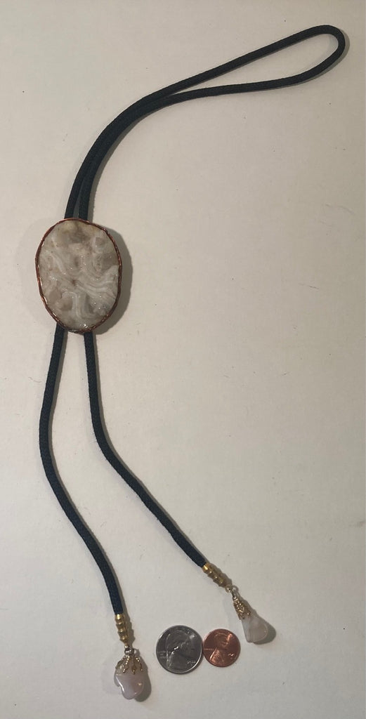 Vintage Metal Bolo Tie, Really Nice White Stones Design, Nice Western Design