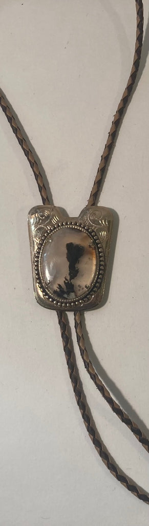 Vintage Metal Bolo Tie, Really Nice Silver and White and Black Nice Stone Design, Nice Western Design
