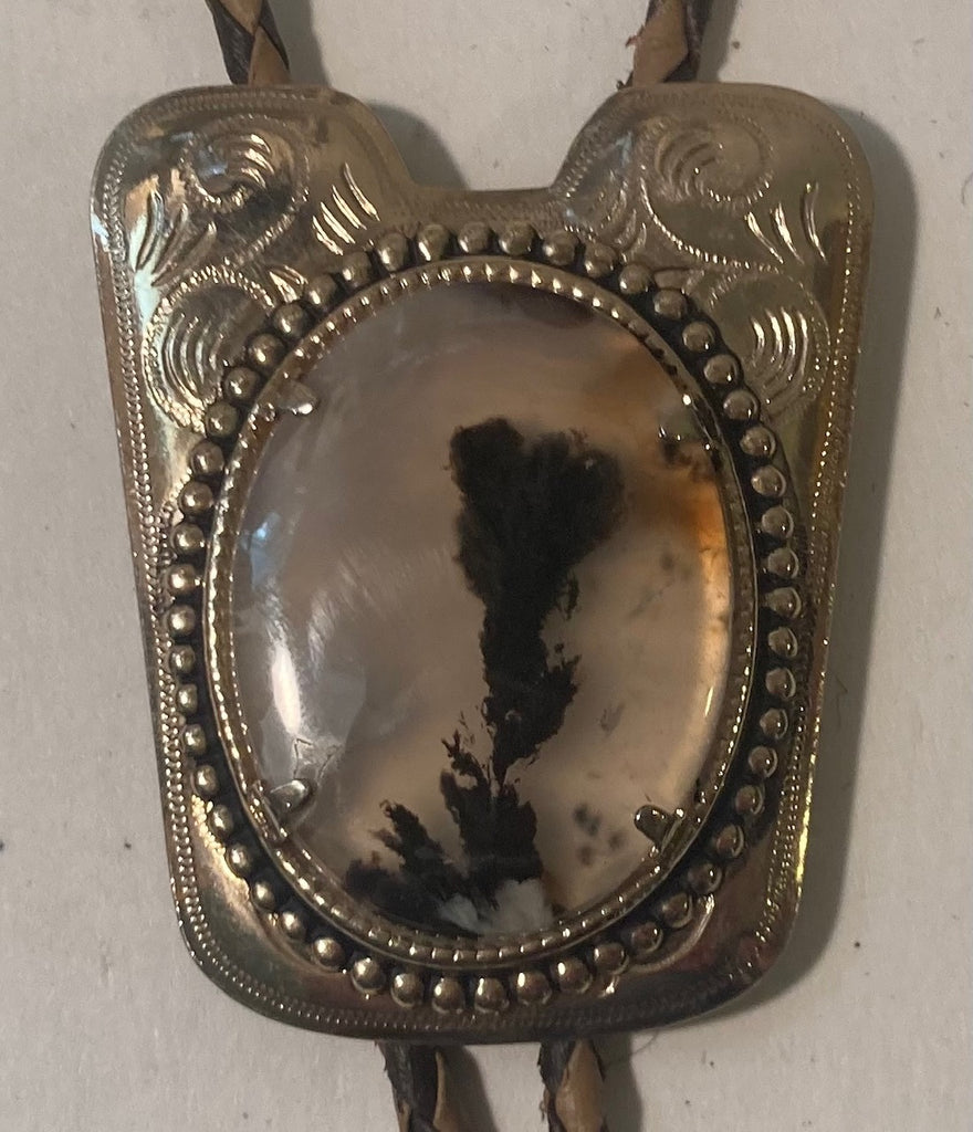 Vintage Metal Bolo Tie, Really Nice Silver and White and Black Nice Stone Design, Nice Western Design