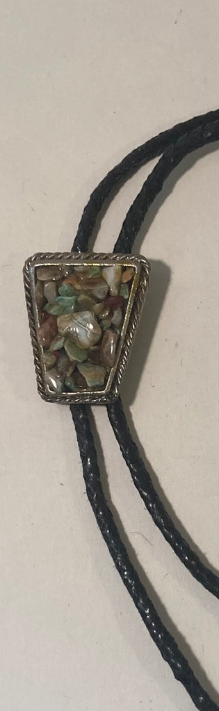 Vintage Metal Bolo Tie, Nice Silver and Stones Design, Nice Western Design