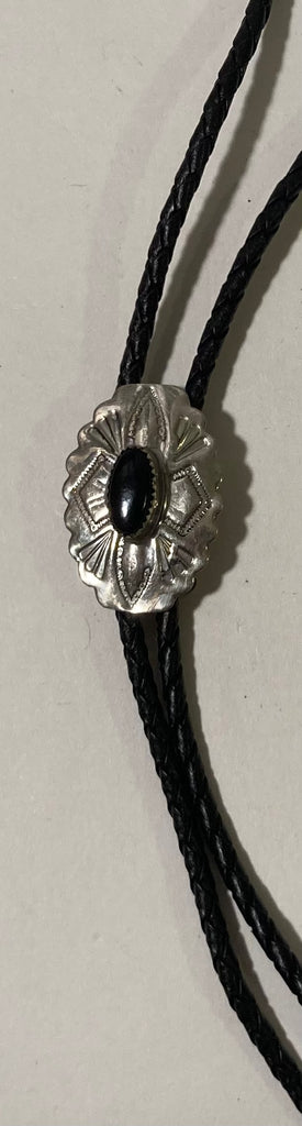 Vintage Metal Bolo Tie, Nice Silver and Black Onyx Stone Design, Nice Western Design