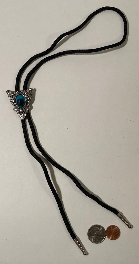 Vintage Metal Bolo Tie, Nice Silver Triangle with Blue Turquoise Stone Design, Nice Western Design