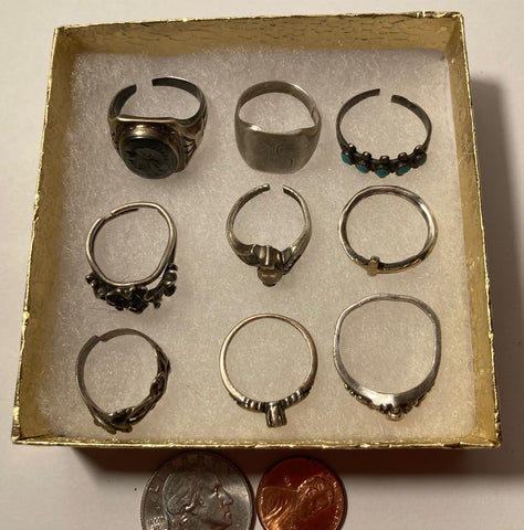 Vintage Lot of 9 Sterling Silver Rings, Nice Designs, Not Sold Individually, Quality, Jewelry, 0616, Accessory, 925, Clothing, Necklace, Charm, Bracelet