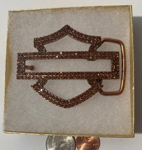 Vintage Metal Belt Buckle, Copper, Harley Davidson, Motorcycle, Nice Sparkly Stones, Nice Western Design, 2 3/4" x 2 1/4", Heavy Duty, Quality, Thick Metal, For Belts, Fashion, Shelf Display, Western Wear, Cowboy, Rodeo, Southwest, Country, Fun, Nice