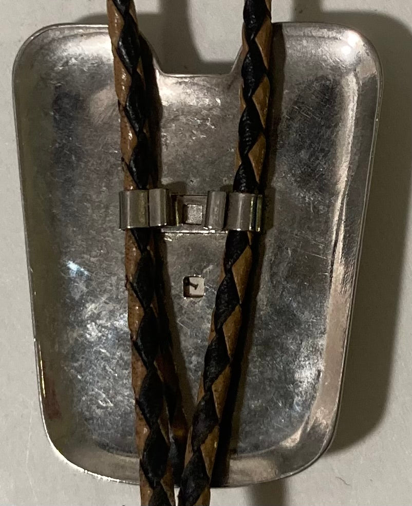Vintage Metal Bolo Tie, Nice Silver with Brown and White Stone Design, Nice Western Design