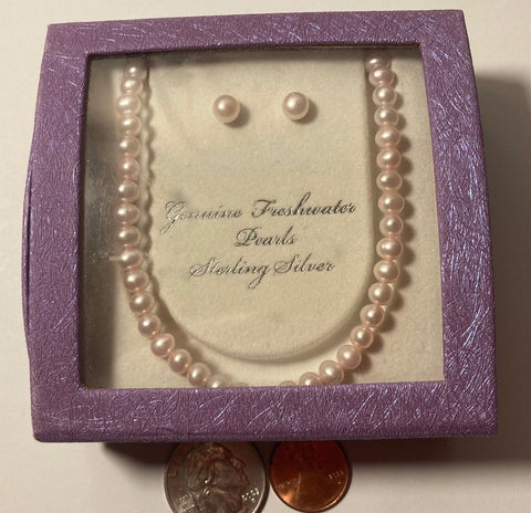 Vintage Sterling Silver Choker Necklace and Earrings Set, Pearls, Quality, Jewelry, 0627, Accessory, 925, Clothing, Necklace, Charm, Bracelet,