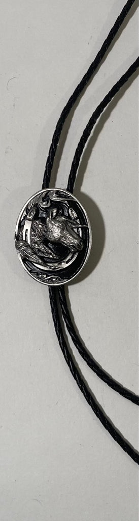 Vintage Metal Bolo Tie, Nice Horse with Horseshoe Design, Nice Western Design
