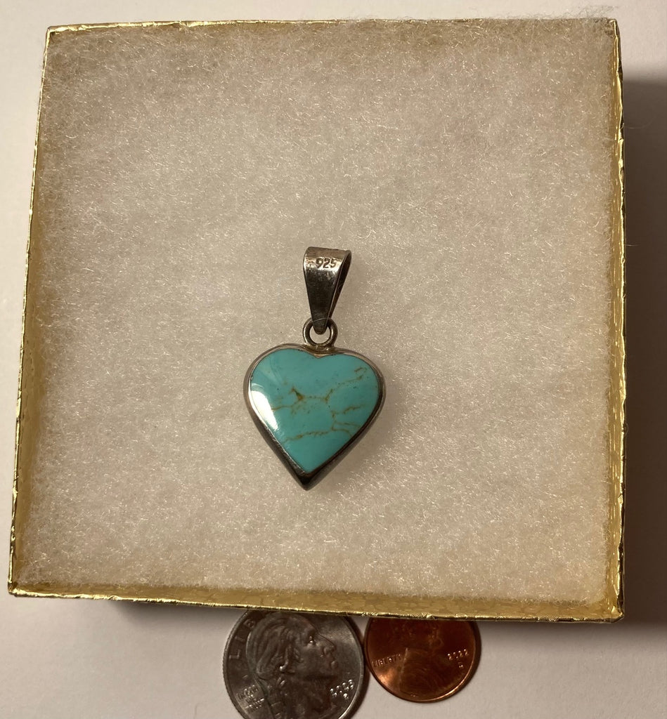 Vintage Sterling Silver Pendant, Charm, Nice Double Sided Color Heart Design, Blue and Green, Very Nice Unique Design, 1" x 1", Quality, Jewelry, 0640, Accessory, 925, Clothing, Necklace, Charm, Bracelet
