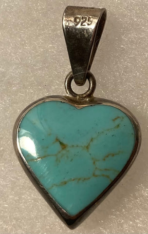 Vintage Sterling Silver Pendant, Charm, Nice Double Sided Color Heart Design, Blue and Green, Very Nice Unique Design, 1" x 1", Quality, Jewelry, 0640, Accessory, 925, Clothing, Necklace, Charm, Bracelet