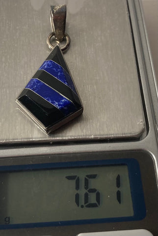 Vintage Sterling Silver Pendant, Charm, Nice Black and Blue Stone Design, Very Nice Unique Design, 1 3/4" x 3/4", Quality, Jewelry, 0644, Accessory, 925, Clothing, Necklace, Charm, Bracelet