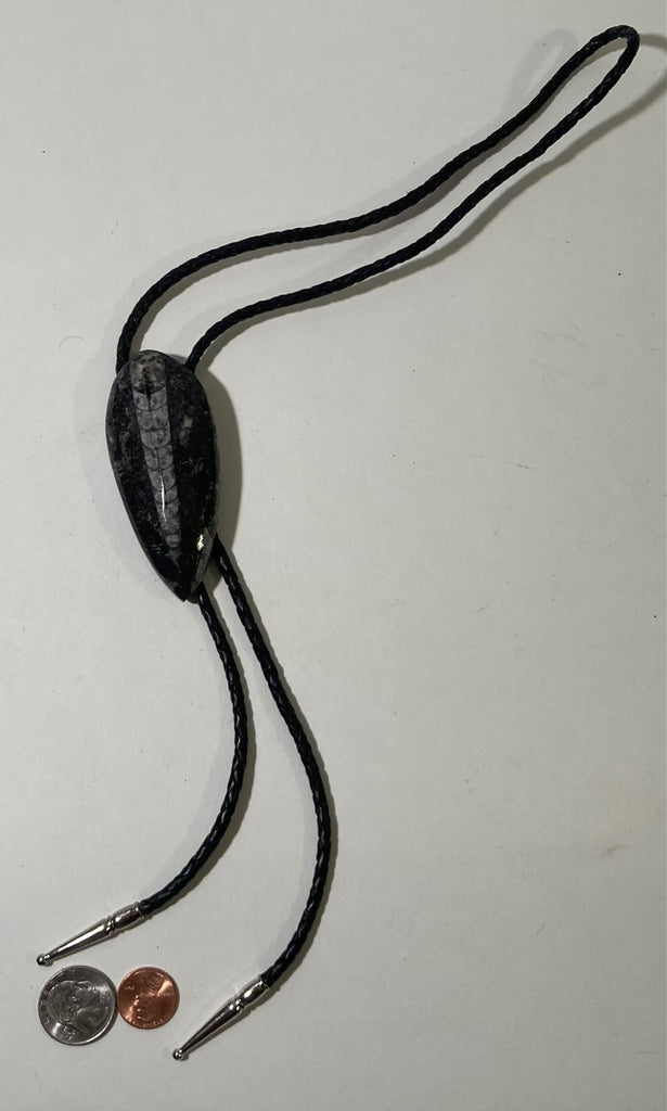 Vintage Metal Bolo Tie, Really Nice Long Black and Gray Stone Design, Nice Western Design