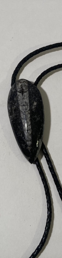 Vintage Metal Bolo Tie, Really Nice Long Black and Gray Stone Design, Nice Western Design