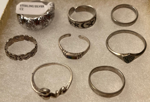 Vintage Lot of 8 Sterling Silver Rings, Nice Designs, Not Sold Individually, Quality, Jewelry, 0619, Accessory, 925, Clothing, Necklace, Charm, Bracelet