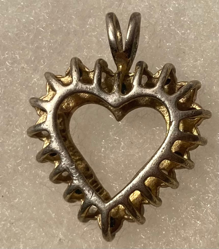 Vintage Sterling Silver Pendant, Charm, Heart, Nice Sparkly Stones, Nice Design, 1" x 3/4", Quality, Jewelry, 0678, Accessory, 925, Clothing, Necklace, Charm, Bracelet