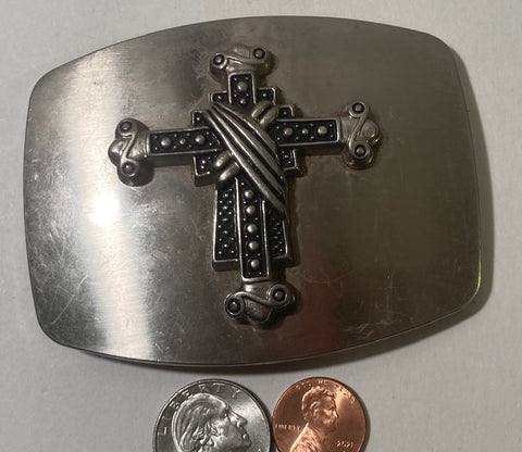 Vintage Metal Belt Buckle, Nice Cross Design, Crucifix, Religious, Gothic, Nice Western Design