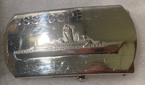 Vintage Metal Belt Buckle, U.S.S. Copeland, Guided Missile Frigate Ship, Quality