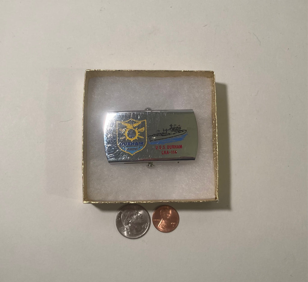 Vintage Metal Belt Buckle, U.S.S. Durham LKA-114, Amphibious Cargo Ship, Quality