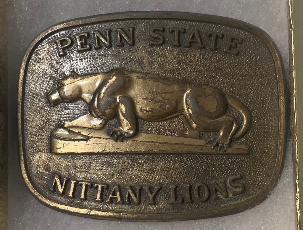 Vintage 1977 Metal Belt Buckle, Brass, Penn State, Nittany Lions, College, University, Nice Western Design