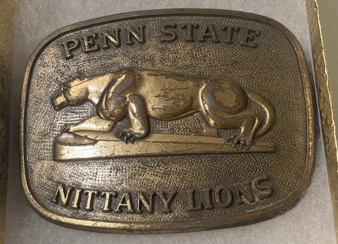 Vintage 1977 Metal Belt Buckle, Brass, Penn State, Nittany Lions, College, University, Nice Western Design