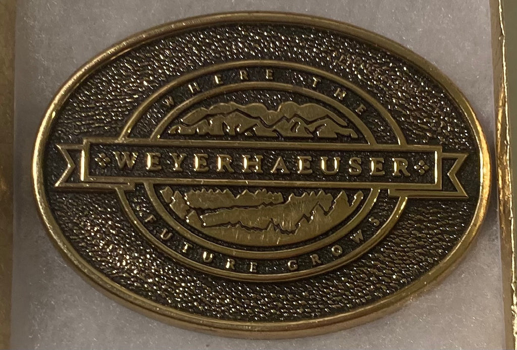 Vintage Metal Belt Buckle, Brass, BTS, Weyerhaeuser, Timber, Woods, Forests, Nice Western Style Design