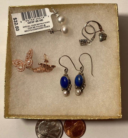 Vintage Lot of 7 Sterling Silver Earring Sets, Pearls, Pineapples, Butterflies, More, Nice Designs, Not Sold Individually, Quality, Jewelry, 0621, Accessory, 925, Clothing, Necklace, Charm, Bracelet,