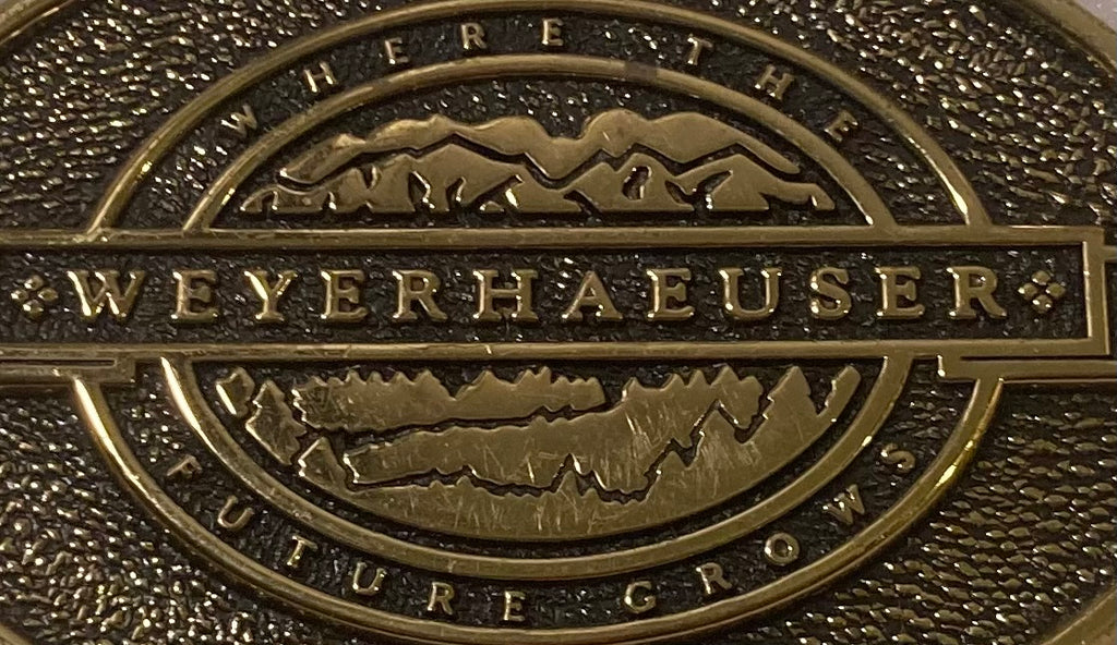 Vintage Metal Belt Buckle, Brass, BTS, Weyerhaeuser, Timber, Woods, Forests, Nice Western Style Design