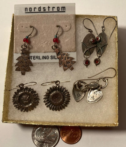 Vintage Lot of 4 Sterling Silver Earring Sets, Nordstrom, Pink Stones, Nice Designs, Not Sold Individually, Quality, Jewelry, 0620, Accessory, 925, Clothing, Necklace, Charm, Bracelet,