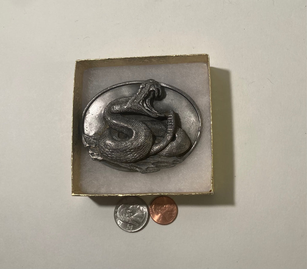 Vintage 1987 Metal Belt Buckle, Rattlesnake, Nature, Wildlife, Nice Western Design