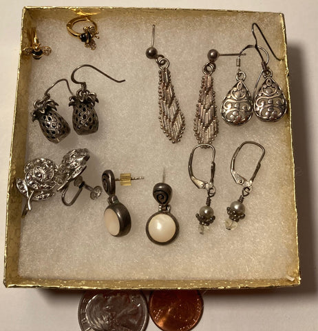 Vintage Lot of 7 Sterling Silver Earring Sets, Pearls, Pineapples, Butterflies, More, Nice Designs, Not Sold Individually, Quality, Jewelry, 0621, Accessory, 925, Clothing, Necklace, Charm, Bracelet