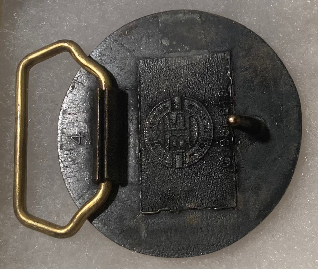Vintage Metal Belt Buckle, Brass, Roseburg Forest Products, Round, Nice Western Design