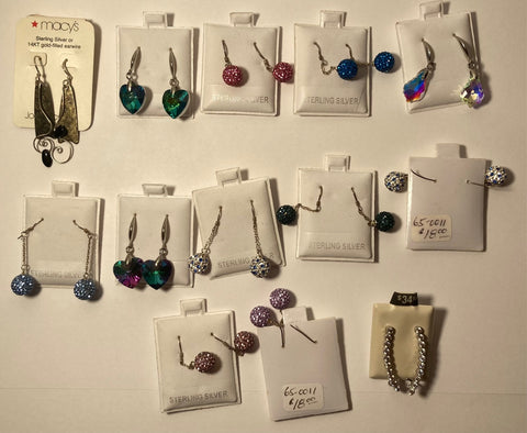 Vintage Lot of 13 Sterling Silver Earring Sets, Nice Designs, Quality, Jewelry, 0657, Accessory, 925, Clothing, Necklace, Charm, Bracelet