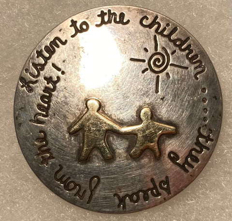 Vintage 2003 14KT Gold and Sterling Silver Brooch, Listen to the Children, They Speak From the Heart, Personalized on Back, Nice Design, Quality, Jewelry, 0676, Accessory, 925, Clothing, Necklace, Charm, Bracelet